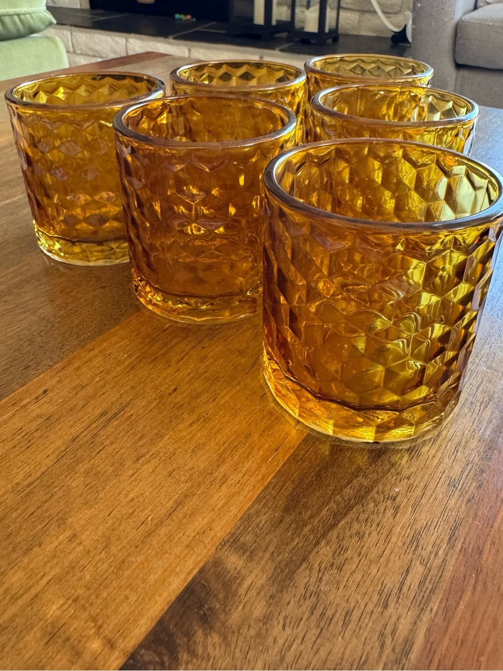Set of 6 Amber Textured Glass Tealight Holders